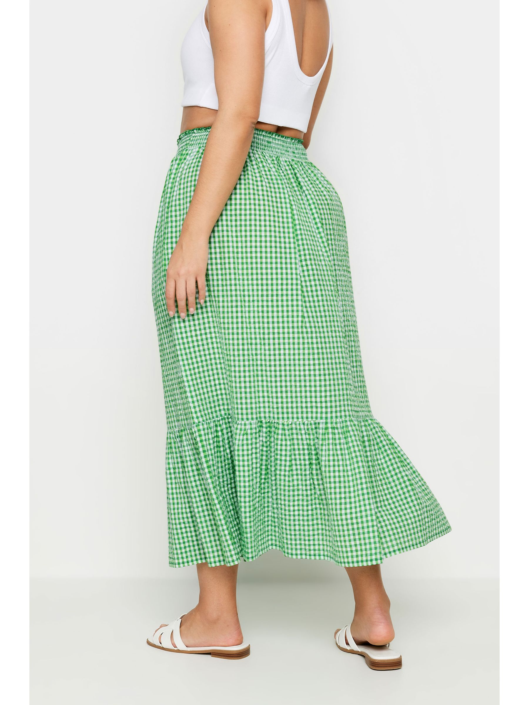 最高の品質 Buy Yours Curve Green Gingham Tiered Pure 100% Cotton Midi スカート