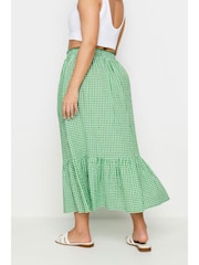 Yours Curve Green Gingham Tiered Pure 100% Cotton Midi Skirt - Image 4 of 6