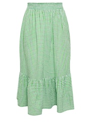 Yours Curve Green Gingham Tiered Pure 100% Cotton Midi Skirt - Image 6 of 6