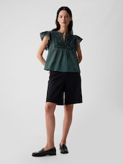 Gap Green Crinkle Gauze Embroidered Cropped Shirt - Image 3 of 5