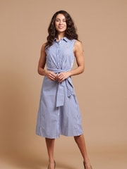 U.S. Polo Assn. Blue Womens Striped Sleeveless Shirt Dress - Image 1 of 8