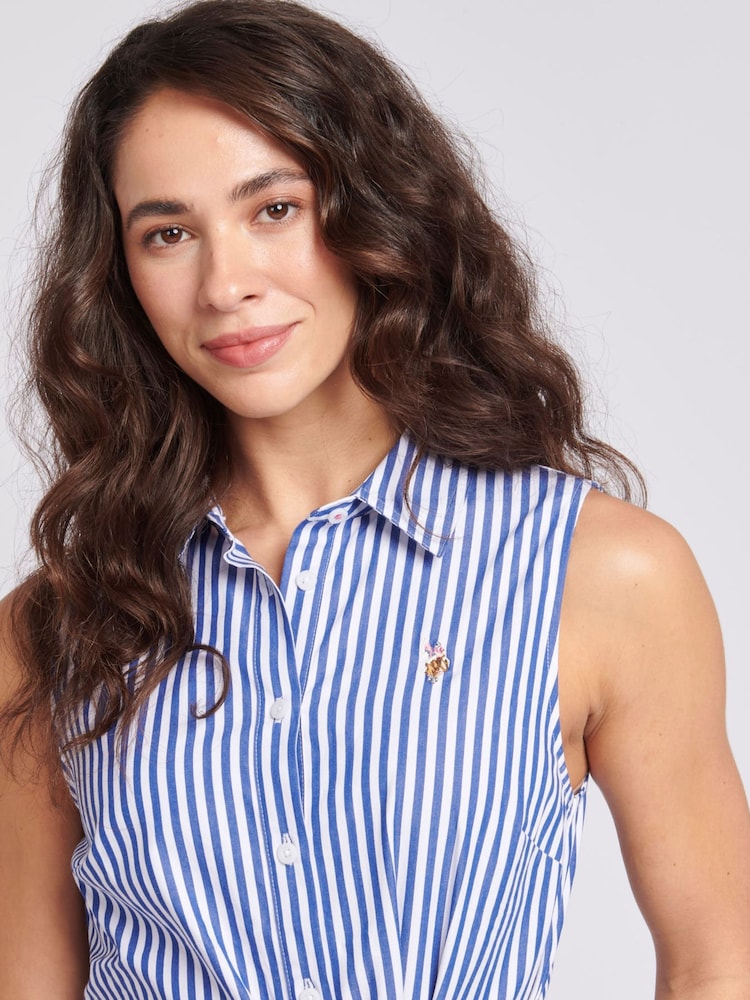 U.S. Polo Assn. Blue Womens Striped Sleeveless Shirt Dress - Image 7 of 8