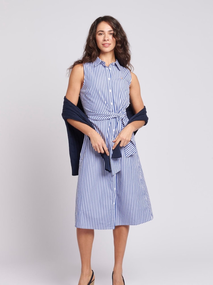 U.S. Polo Assn. Blue Womens Striped Sleeveless Shirt Dress - Image 8 of 8