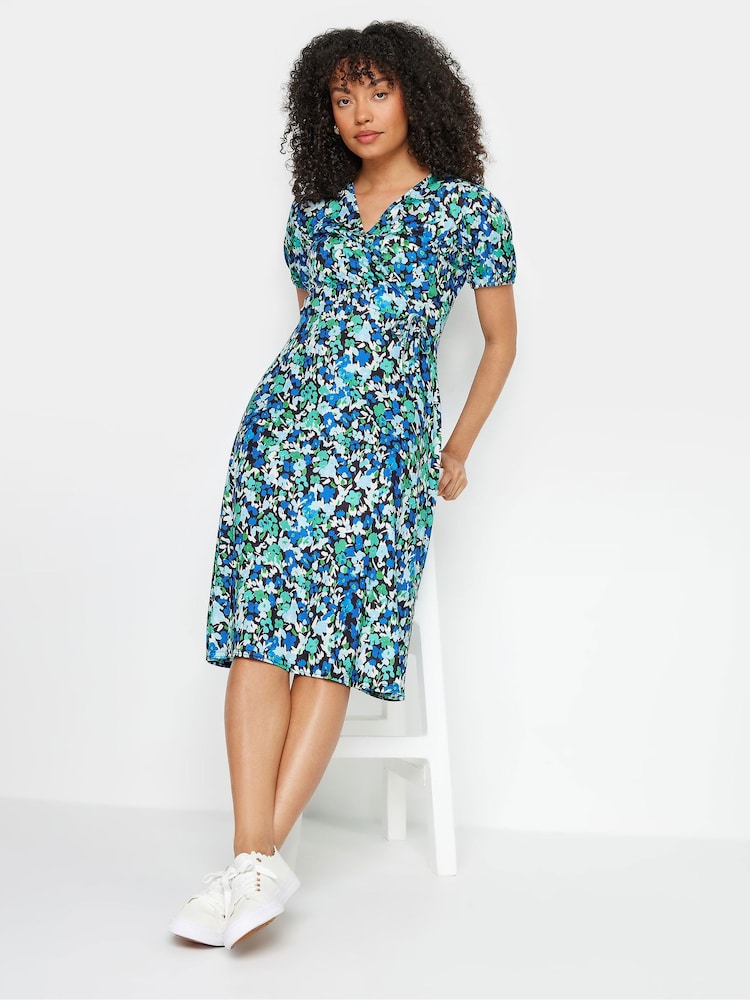 M&Co Blue Ditsy Floral Print Midi Wrap Dress - Image 2 of 5