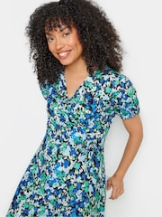 M&Co Blue Ditsy Floral Print Midi Wrap Dress - Image 3 of 5