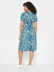 M&Co Blue Ditsy Floral Print Midi Wrap Dress - Image 4 of 5