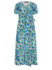M&Co Blue Ditsy Floral Print Midi Wrap Dress - Image 5 of 5