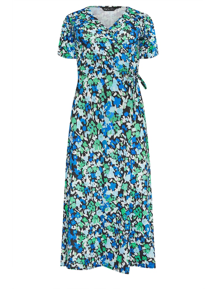 M&Co Blue Ditsy Floral Print Midi Wrap Dress - Image 5 of 5