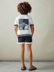 Reiss White/Blue Lucile 9-13 yrs Open-Stitch Embroidered Cuban Collar Shirt - Image 1 of 4