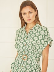 Yumi Green Viscose Midi Shirt Dress With Matching Belt - Image 2 of 5