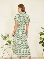 Yumi Green Viscose Midi Shirt Dress With Matching Belt - Image 4 of 5