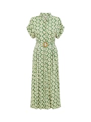 Yumi Green Viscose Midi Shirt Dress With Matching Belt - Image 5 of 5