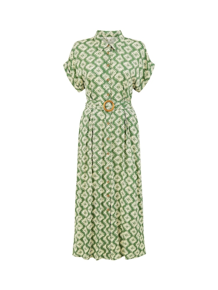 Yumi Green Viscose Midi Shirt Dress With Matching Belt - Image 5 of 5