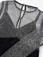 Black Long Sleeve Mesh Fishnet Sequin and Velvet Mini Dress - Image 6 of 7
