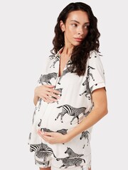 Chelsea Peers White Maternity Organic Cotton Zebra Print Short Pyjama Set - Image 3 of 5