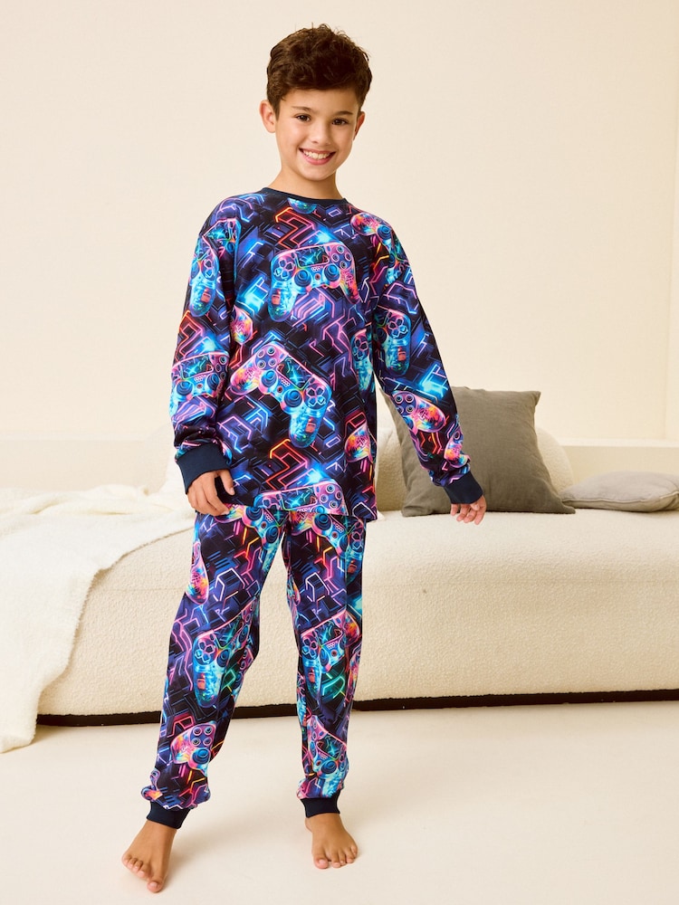 Purple/Teal Gamer Console Single 100% Cotton Pyjamas (3-16yrs) - Image 1 of 9