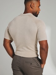 Tailored Athlete Natural Muscle Fit Square Textured Knitted Open Collar Polo Shirt - Image 2 of 7