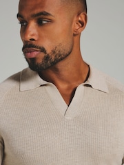 Tailored Athlete Natural Muscle Fit Square Textured Knitted Open Collar Polo Shirt - Image 3 of 7
