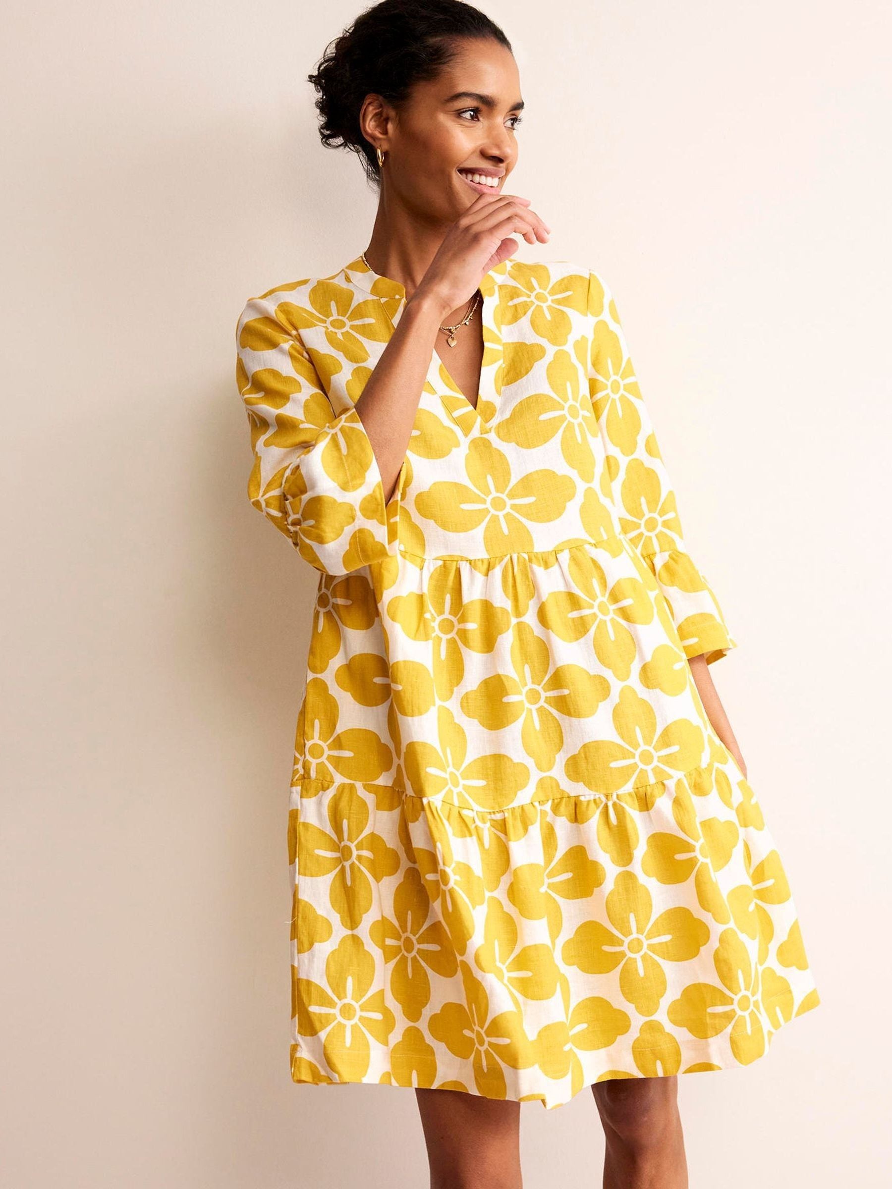 Buy Boden Yellow Sophia 100 Linen Short Dress from Next USA