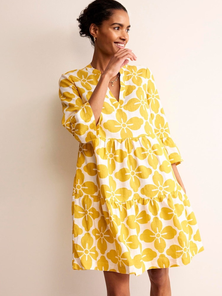 Boden Yellow Sophia 100% Linen Short Dress - Image 1 of 4