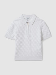 Reiss White Rizzo Half-Zip Knitted Polo Shirt - Image 1 of 4