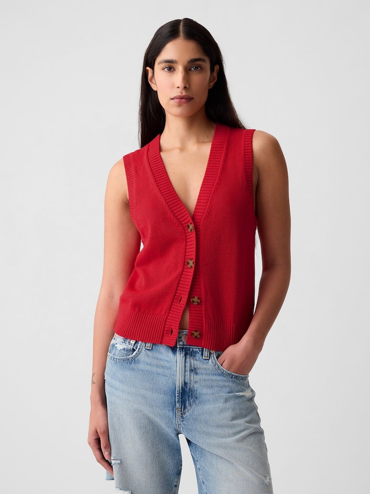 Gap Red Linen Blend Soft Knitted Waistcoat - Image 1 of 1