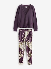 B By Ted Baker Purple Cardigan Cosy Floral Pyjamas Set - Image 6 of 11