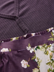 B By Ted Baker Purple Cardigan Cosy Floral Pyjamas Set - Image 9 of 11