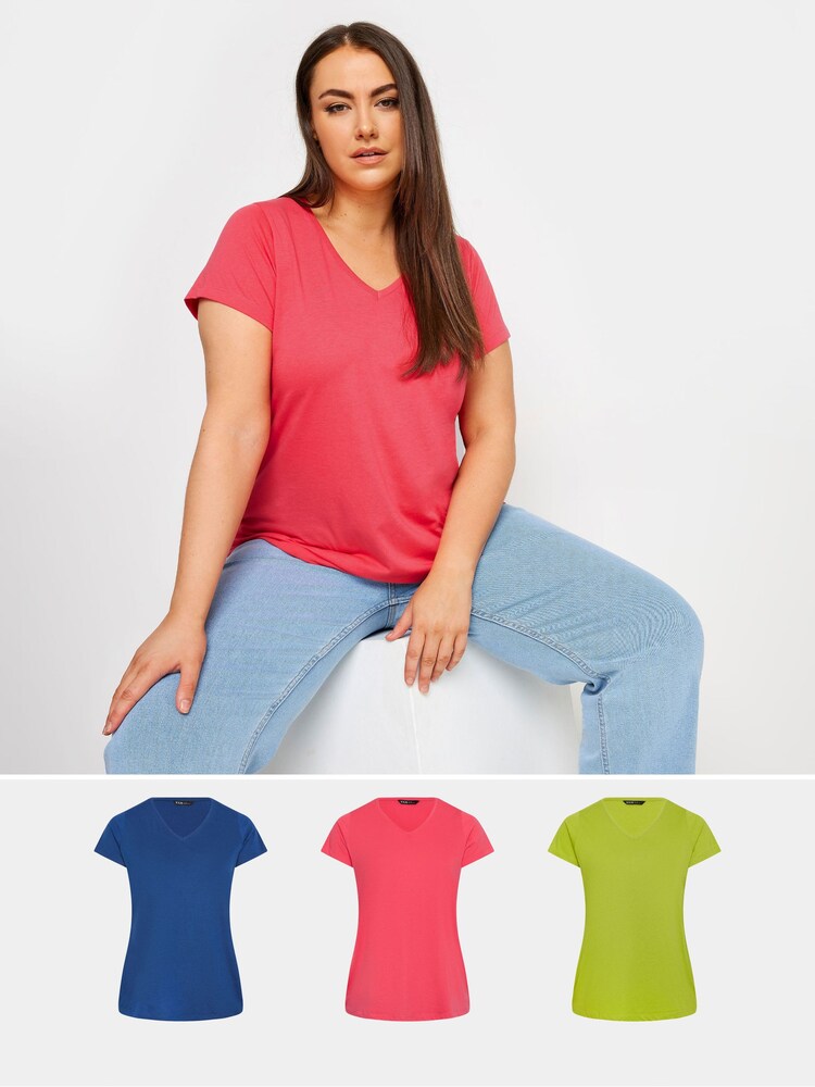 Yours Curve Pink T-Shirts 3 Pack - Image 1 of 7