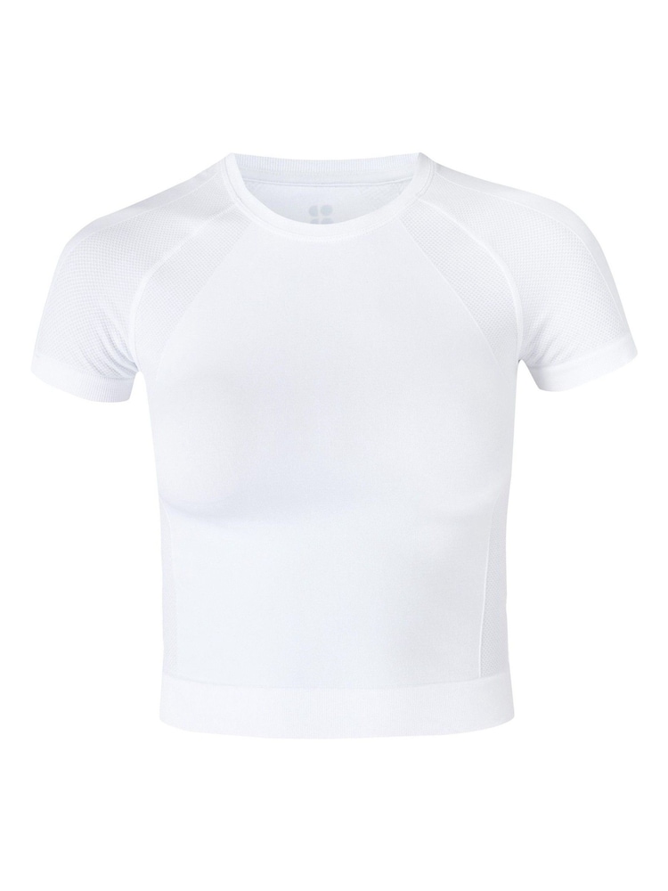 Sweaty Betty White Athlete Crop Seamless Workout T-Shirt - Image 5 of 5