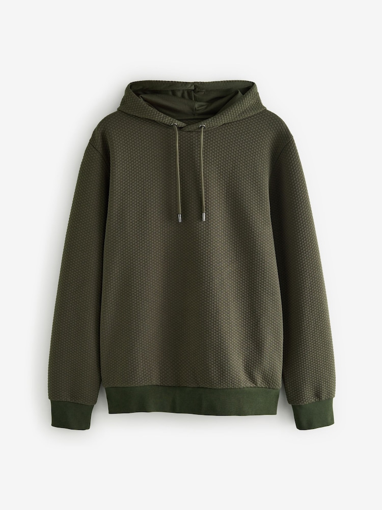 Khaki Green Textured Overhead Hoodie - Image 5 of 7