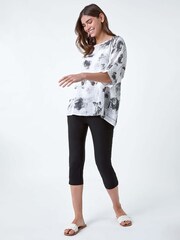 Roman White Sketchy Floral Print 100% Cotton Tunic Top - Image 1 of 5