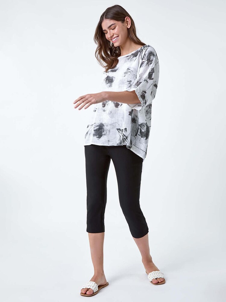 Roman White Sketchy Floral Print 100% Cotton Tunic Top - Image 1 of 5 Roman White Sketchy Floral Print 100% Cotton Tunic Top - Image 1 of 5