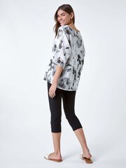 Roman White Sketchy Floral Print 100% Cotton Tunic Top - Image 3 of 5