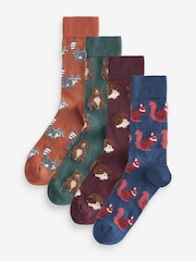 Green/Blue/Orange Hairy Textured Animals Socks 4 Pack - Image 1 of 7