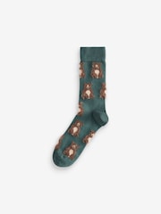 Green/Blue/Orange Hairy Textured Animals Socks 4 Pack - Image 3 of 7