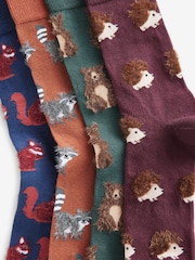Green/Blue/Orange Hairy Textured Animals Socks 4 Pack - Image 6 of 7