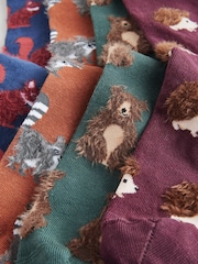 Green/Blue/Orange Hairy Textured Animals Socks 4 Pack - Image 7 of 7