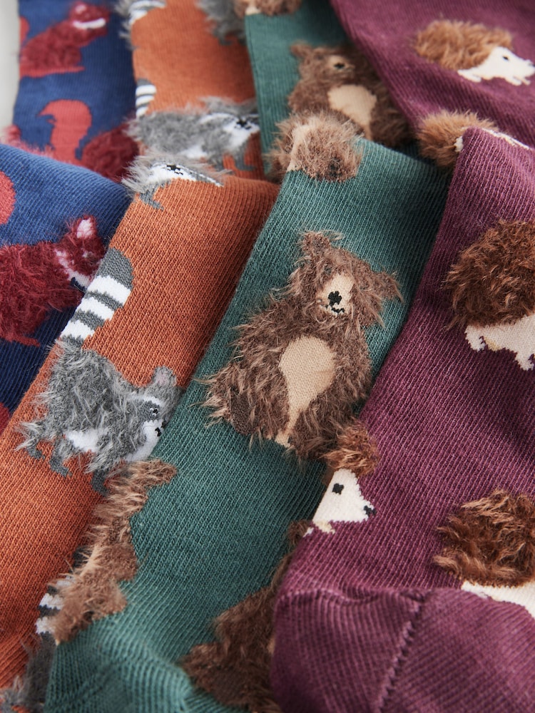 Green/Blue/Orange Hairy Textured Animals Socks 4 Pack - Image 7 of 7