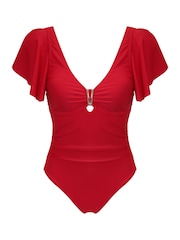 Pour Moi Red Andalucia Frill Control Swimsuit - Image 3 of 4