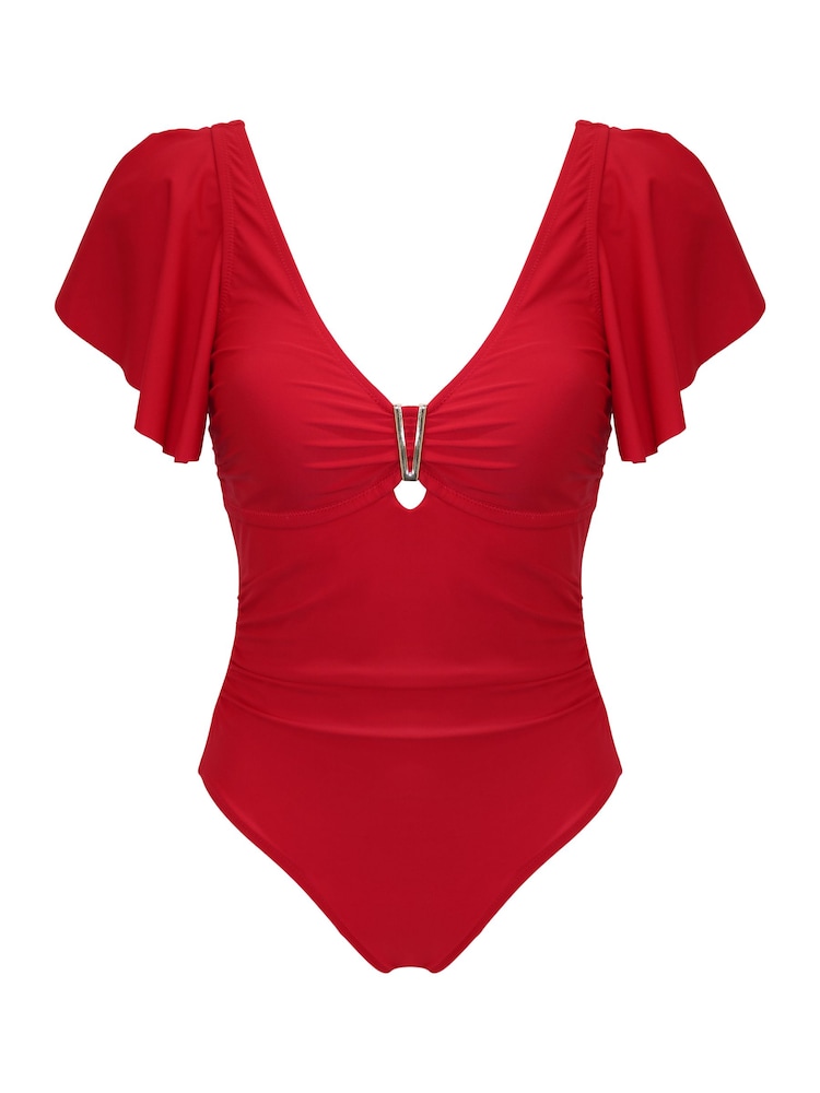 Pour Moi Red Andalucia Frill Control Swimsuit - Image 3 of 4