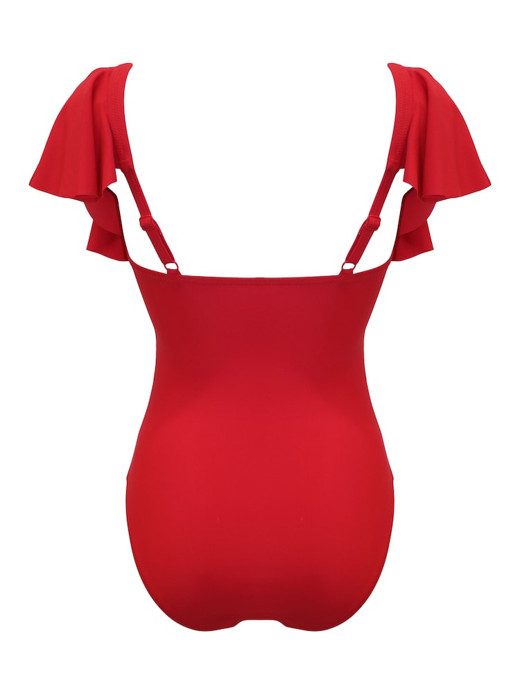 Pour Moi Red Andalucia Frill Control Swimsuit - Image 4 of 4
