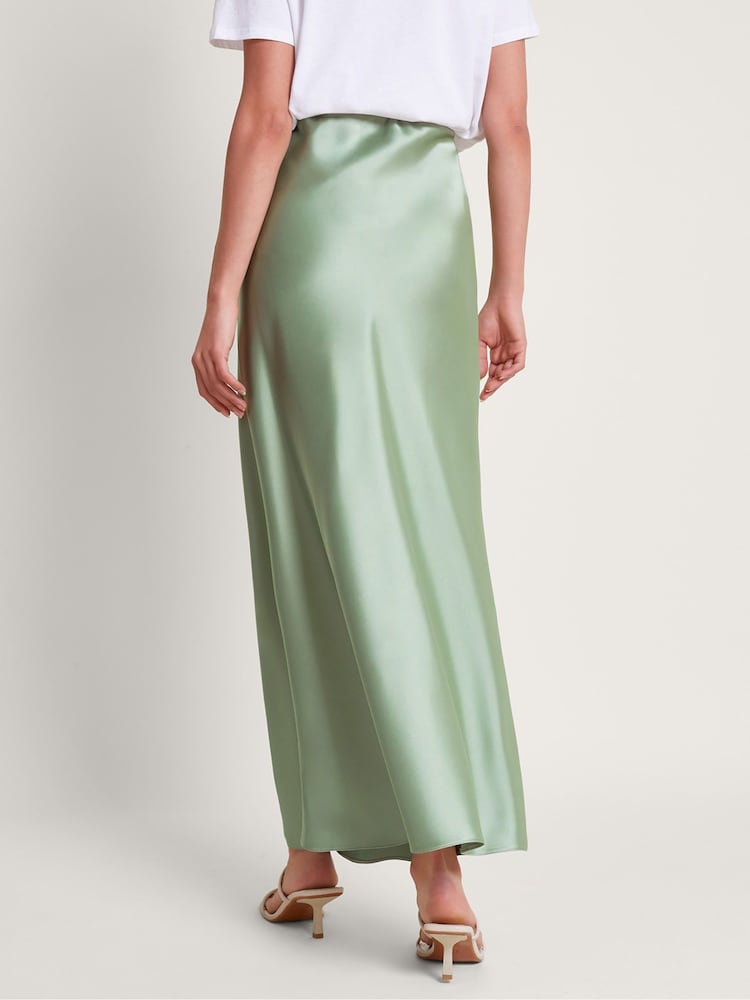 Monsoon Green Sofia Satin Maxi Skirt - Image 2 of 5