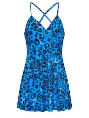 Long Tall Sally Blue Leopard Print Wrap Swim Dress - Image 5 of 6