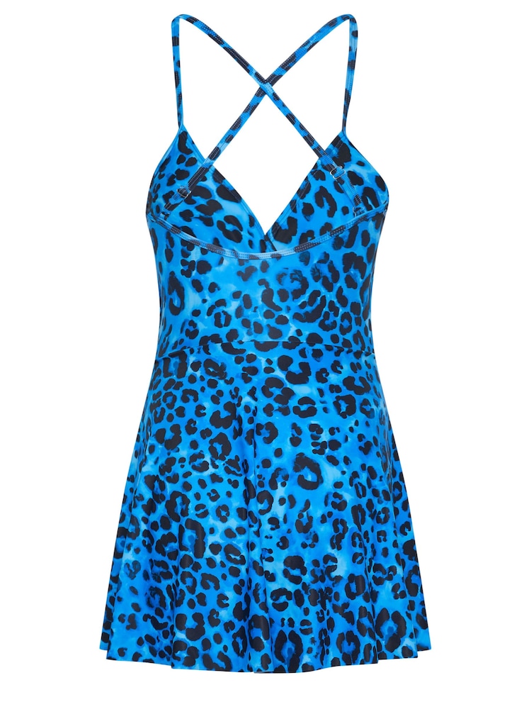 Buy Long Tall Sally Blue LTS Tall Blue Leopard Print Wrap Swim Dress ...
