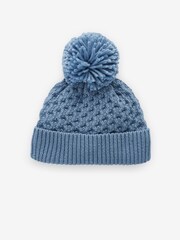 Blue Baby Waffle Pom Hat (0mths-2yrs) - Image 1 of 3