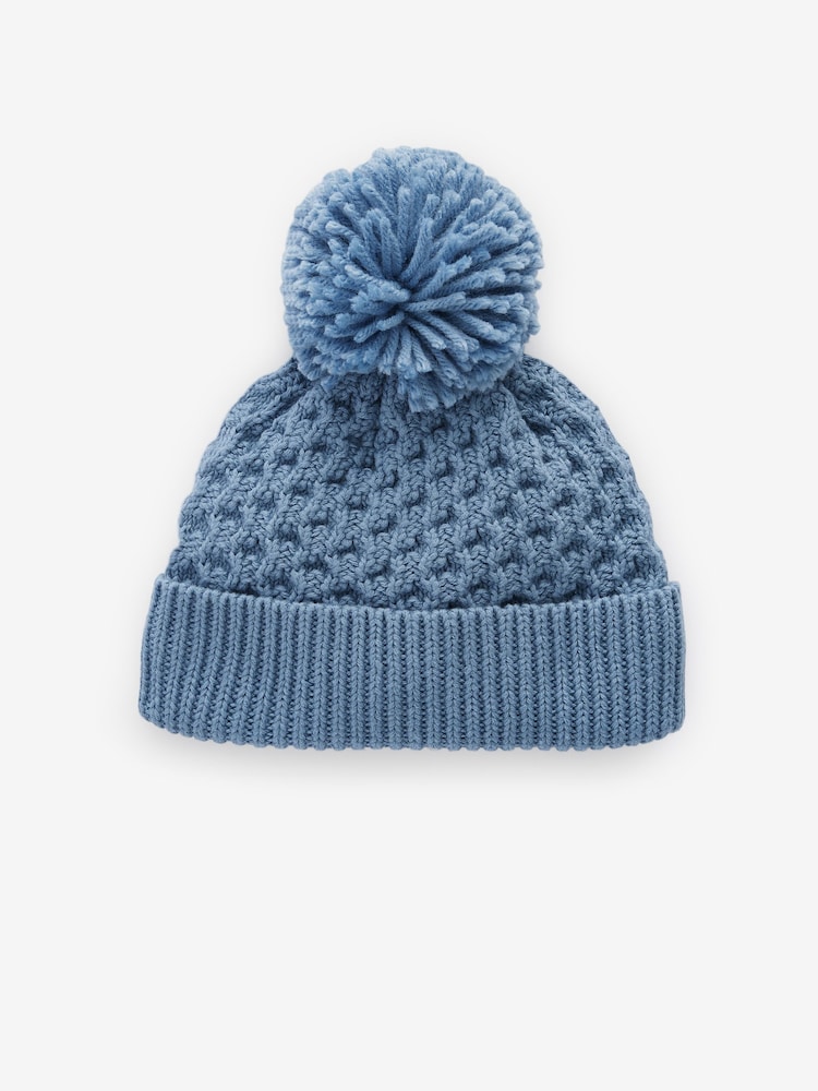 Blue Baby Waffle Pom Hat (0mths-2yrs) - Image 1 of 3