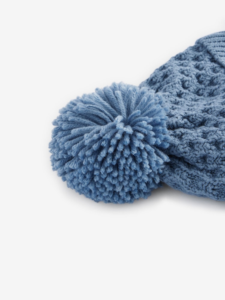 Blue Baby Waffle Pom Hat (0mths-2yrs) - Image 3 of 3 Blue Baby Waffle Pom Hat (0mths-2yrs) - Image 3 of 3