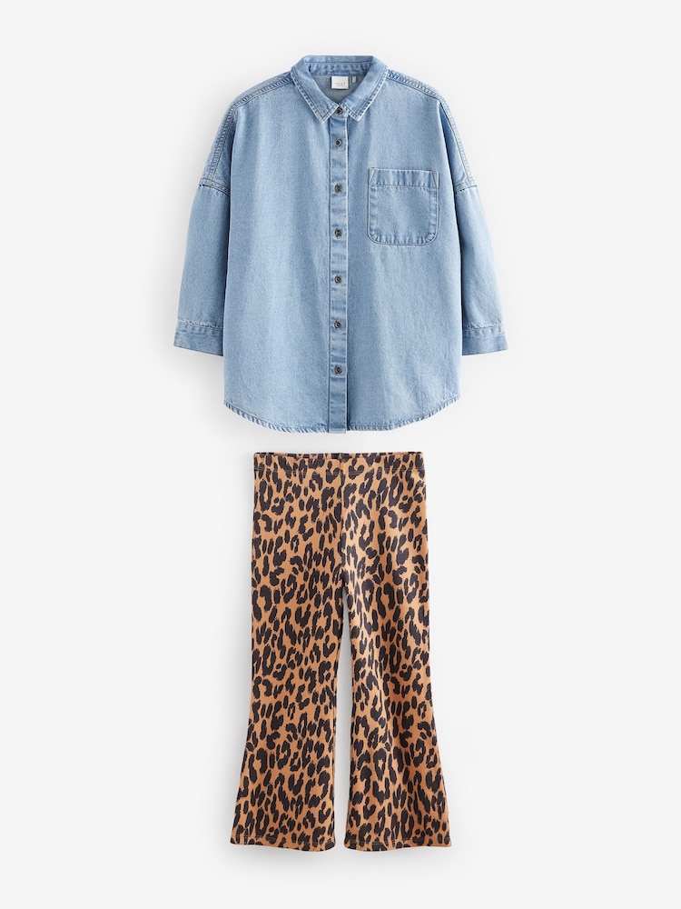Animal Flare 100% Cotton Leggings And Denim Shirt Set (3-16yrs) - Image 5 of 10