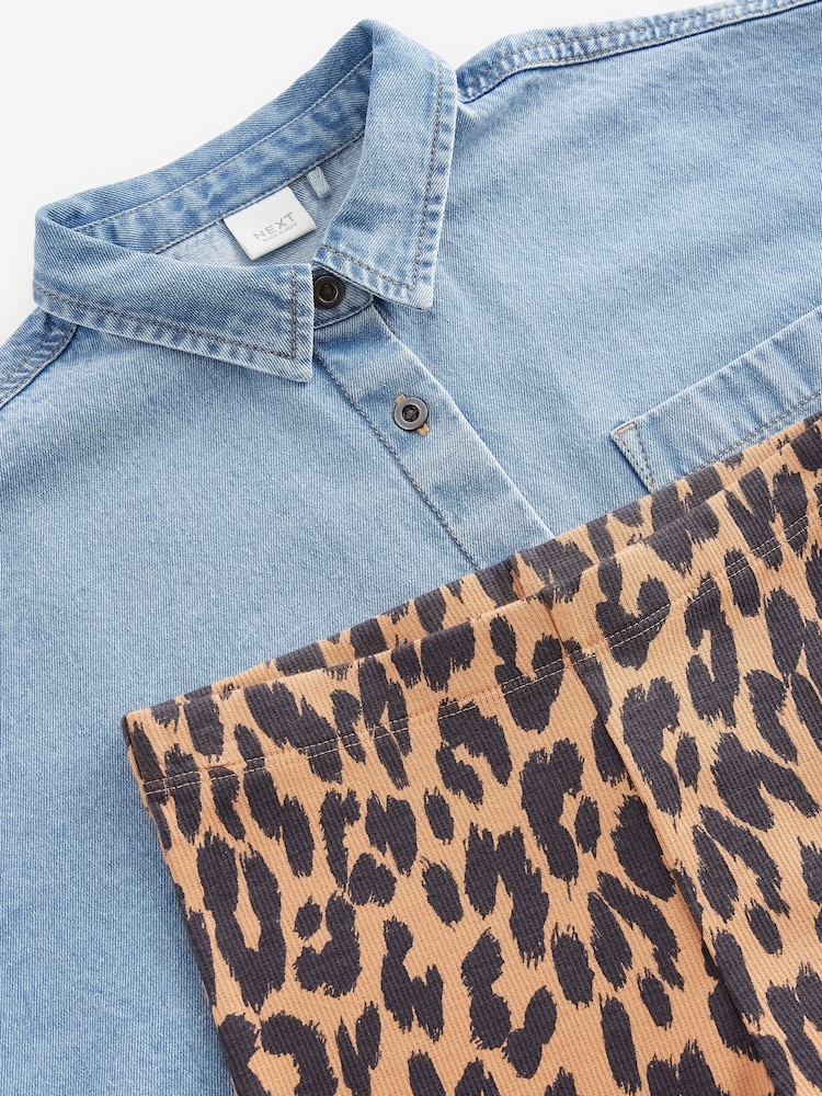 Animal Flare 100% Cotton Leggings And Denim Shirt Set (3-16yrs) - Image 9 of 10